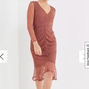 Urban Outfitters Elegant Lace Midi Dress in Rust